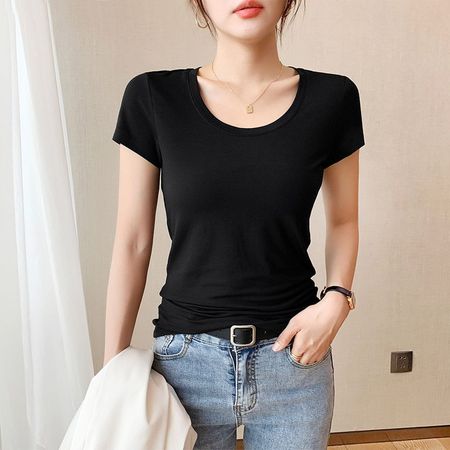 White Black Crew Neck Short Sleeve T-Shirt With Top